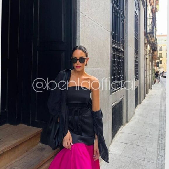 ZARA PRINCESS DIANA INSPIRED RHINESTONE FLARED HEM LONG CONTRAST DRESS BLACK FUC - Picture 5 of 14